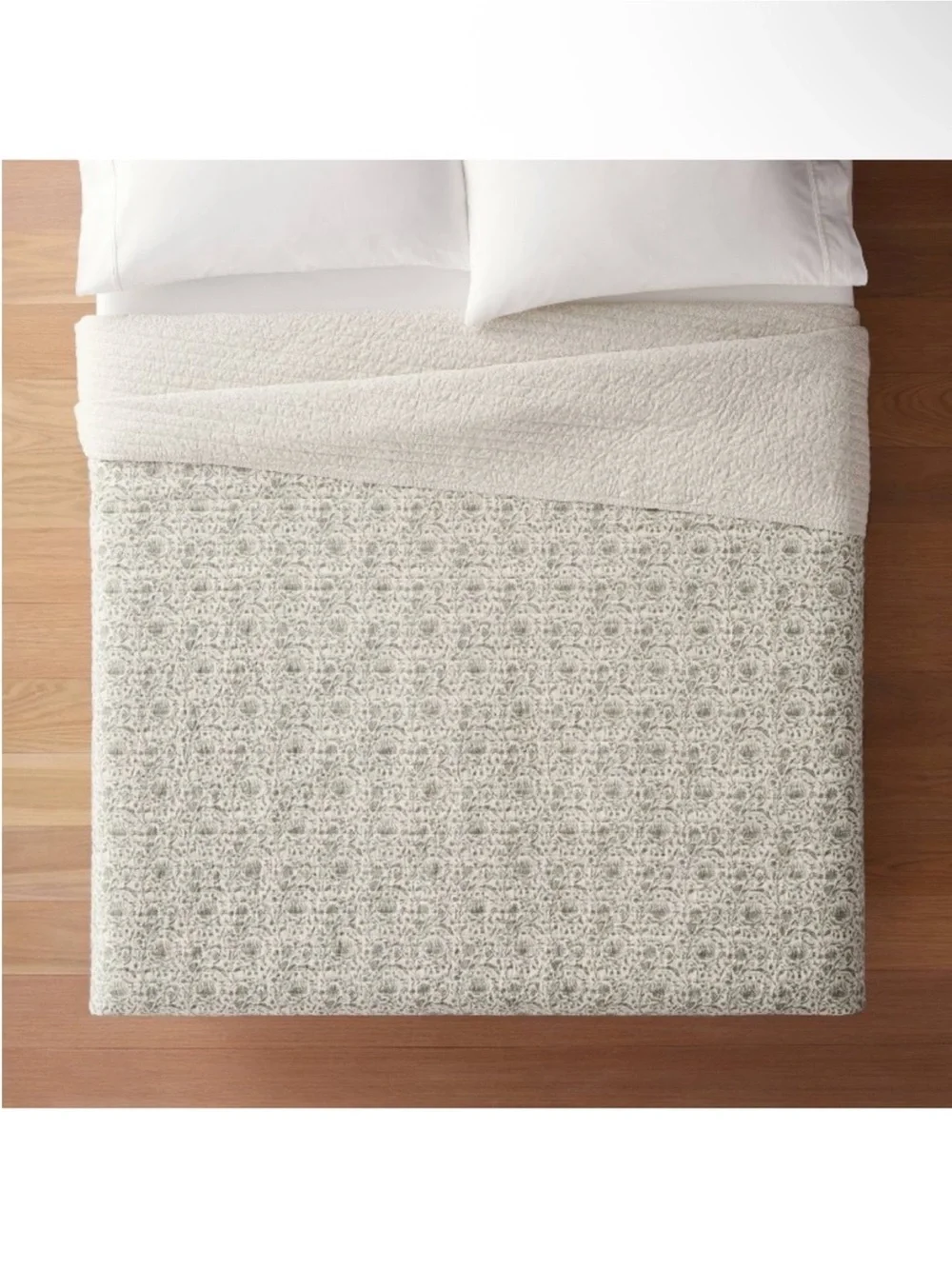 NWT King Decorative Border Cotton Slub Print Quilt Light Teal Green